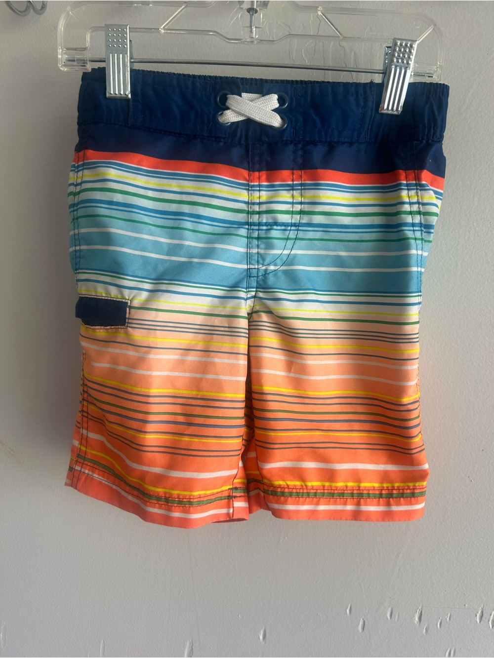 Boys' Wave Zone Multicolor Striped Swim Trunks - Navy Waist